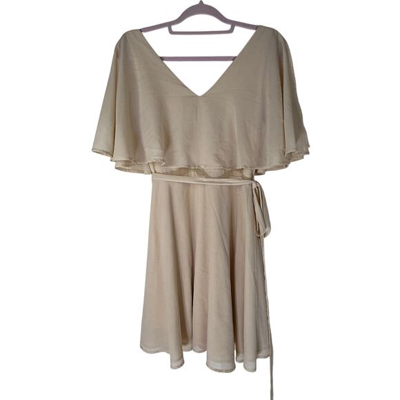 Lulus Butterfly With Me Slit Short Sleeves Georgette Falls Peach Dress Size L - Picture 3 of 11